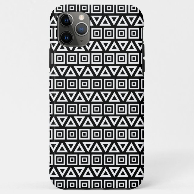 Aztec Triangles+Squares Pattern White on Black Case-Mate iPhone Case (Back)