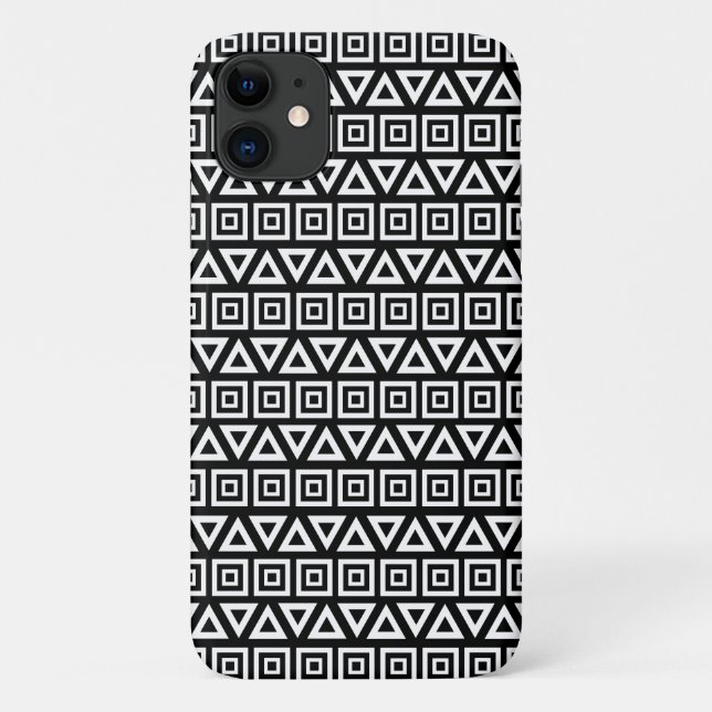 Aztec Triangles+Squares Pattern White on Black Case-Mate iPhone Case (Back)