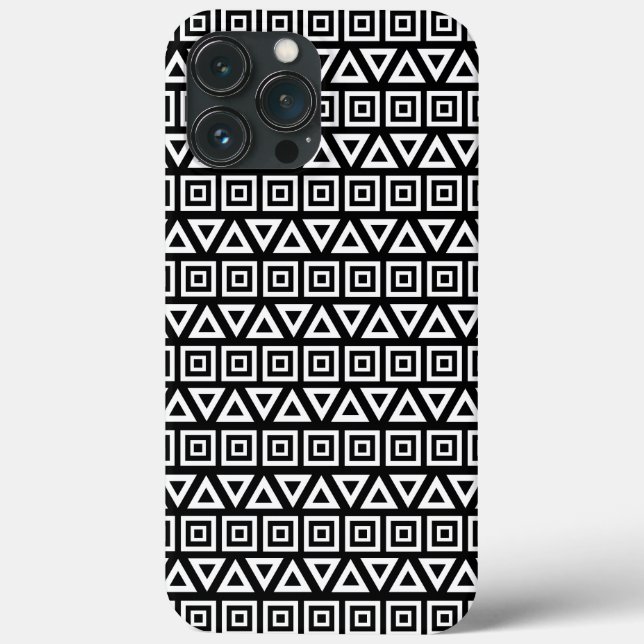 Aztec Triangles+Squares Pattern White on Black Case-Mate iPhone Case (Back)