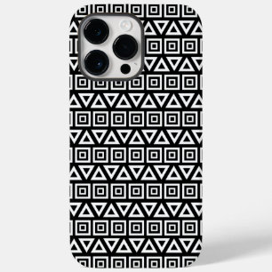 Aztec Triangles+Squares Pattern White on Black Case-Mate iPhone 14 Pro Max Case