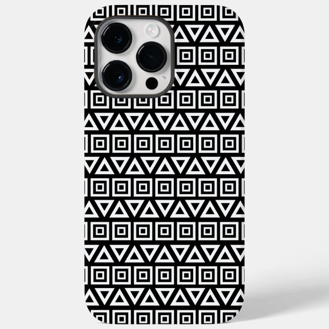 Aztec Triangles+Squares Pattern White on Black Case-Mate iPhone Case (Back)