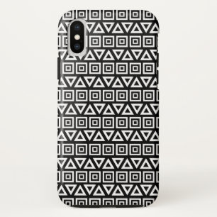 Aztec Triangles+Squares Pattern White on Black iPhone X Case