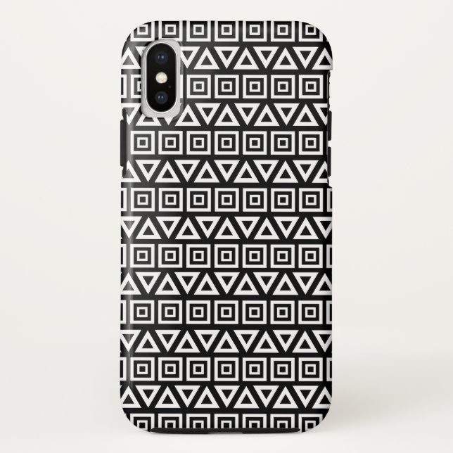 Aztec Triangles+Squares Pattern White on Black Case-Mate iPhone Case (Back)