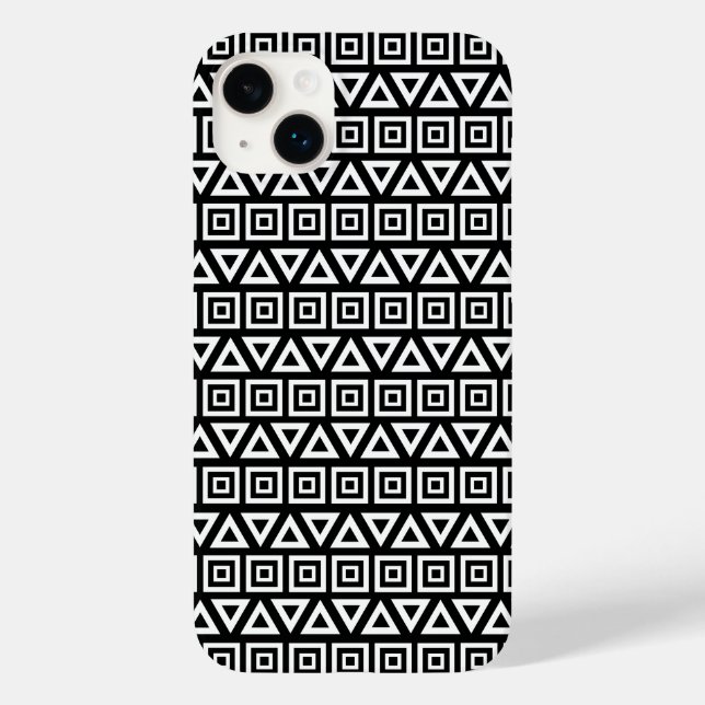 Aztec Triangles+Squares Pattern White on Black Case-Mate iPhone Case (Back)