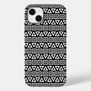 Aztec Triangles+Squares Pattern White on Black Case-Mate iPhone 14 Plus Case