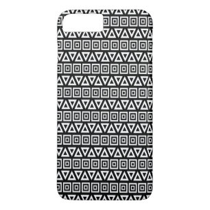 Aztec Triangles+Squares Pattern White on Black iPhone 8 Plus/7 Plus Case