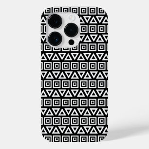 Aztec Triangles+Squares Pattern White on Black Case-Mate iPhone 14 Pro Case