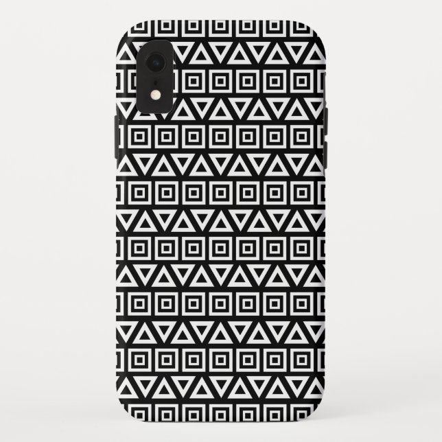 Aztec Triangles+Squares Pattern White on Black Case-Mate iPhone Case (Back)