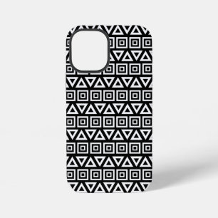 Aztec Triangles+Squares Pattern White on Black iPhone 12 Mini Case