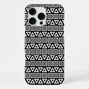 Aztec Triangles+Squares Pattern White on Black iPhone 16 Pro Max Case