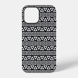 Aztec Triangles+Squares Pattern White on Black iPhone 12 Case