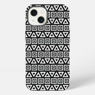 Aztec Triangles+Squares Pattern White on Black iPhone 13 Case