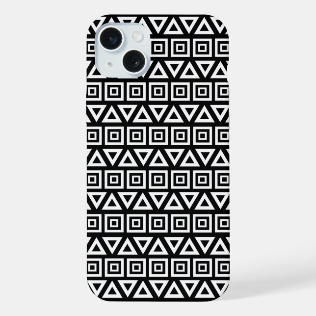 Aztec Triangles+Squares Pattern White on Black iPhone Case (Back)