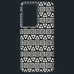Aztec Triangles Squares Pattern White on Black Samsung Galaxy Case<br><div class="desc">Aztec style triangles and squares pattern in white on a black background design.</div>