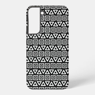 Aztec Triangles+Squares Pattern White on Black Samsung Galaxy Case