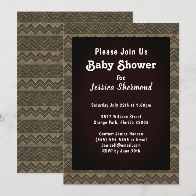 Aztec Tribal Abstract Baby Shower Chevron Greyed Invitation (Front/Back)
