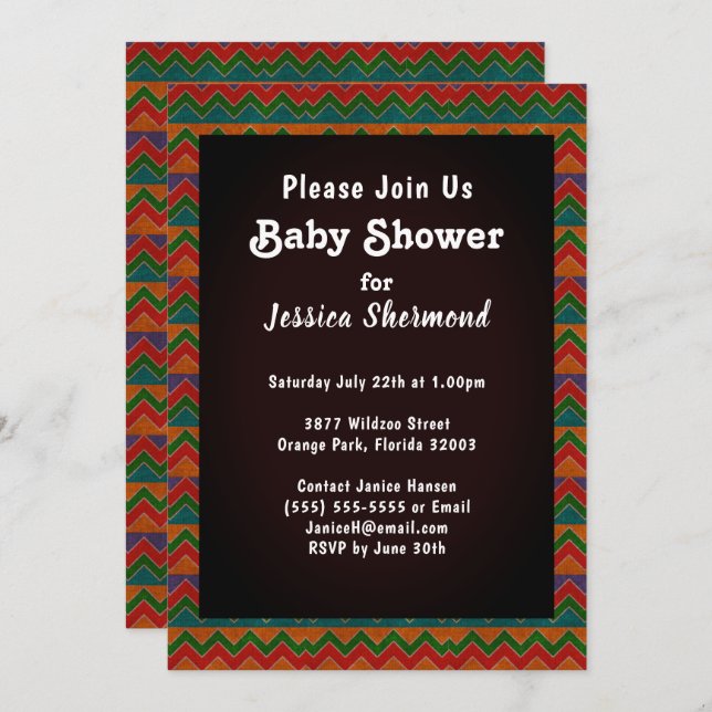 Aztec Tribal Abstract Colourful Baby Shower Chevro Invitation (Front/Back)