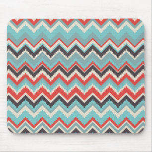 Aztec Tribal Chevron Zig Zag Pattern Red Blue Grey Mouse Mat