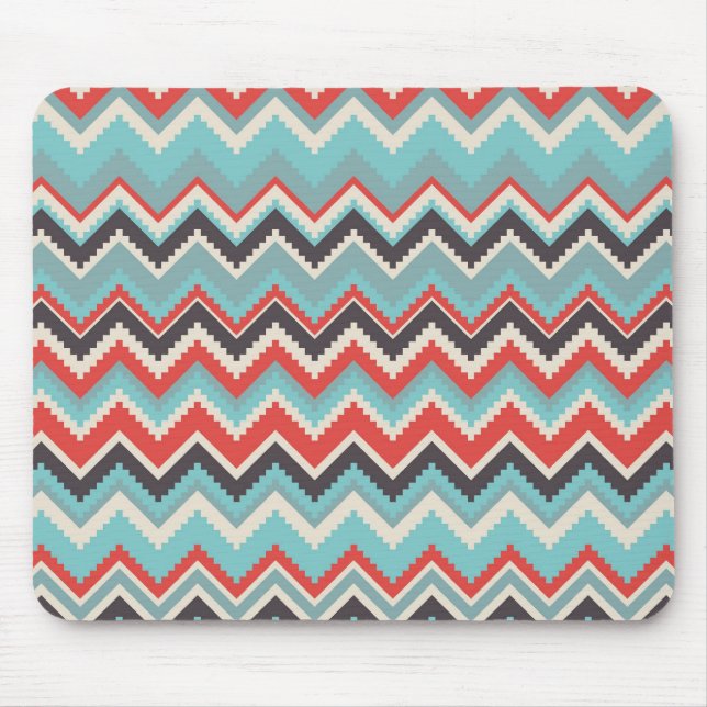 Aztec Tribal Chevron Zig Zag Pattern Red Blue Grey Mouse Mat (Front)