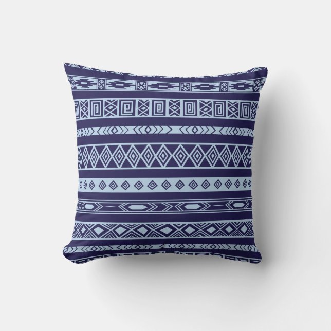 Aztec Tribal Ethnic Geometric Pattern Navy Blue Cushion (Front)
