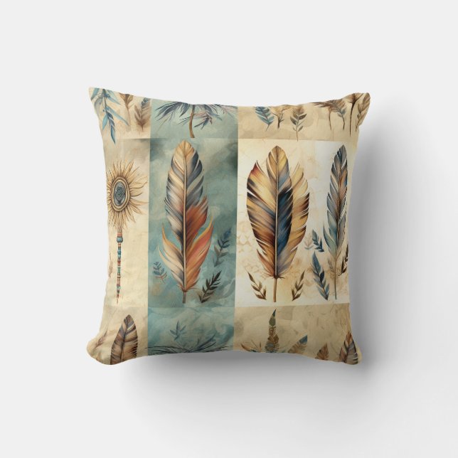 Aztec Tribal Feathers Medicine Stick Cushion (Front)