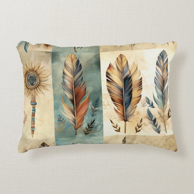 Aztec Tribal Feathers Medicine Stick Decorative Cushion (Front)