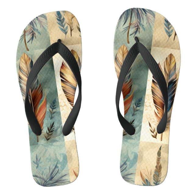 Aztec Tribal Feathers Medicine Stick Flip Flops (Footbed)