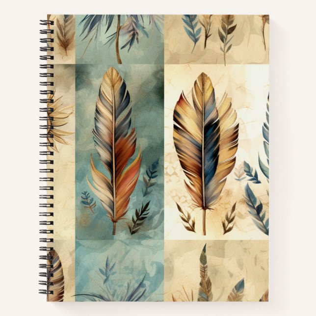 Aztec Tribal Feathers Medicine Stick Notebook (Front)