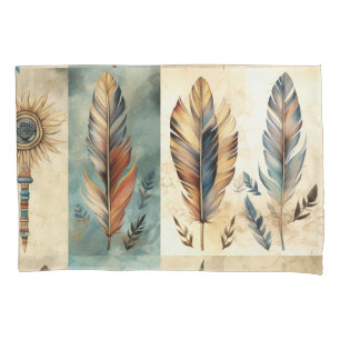 Aztec Tribal Feathers Medicine Stick Pillowcase