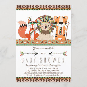 Aztec Tribal Fox Lion Tiger Baby Shower Invitation