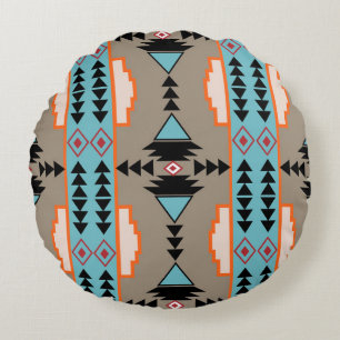 Aztec Tribal Geometric Round Cushion