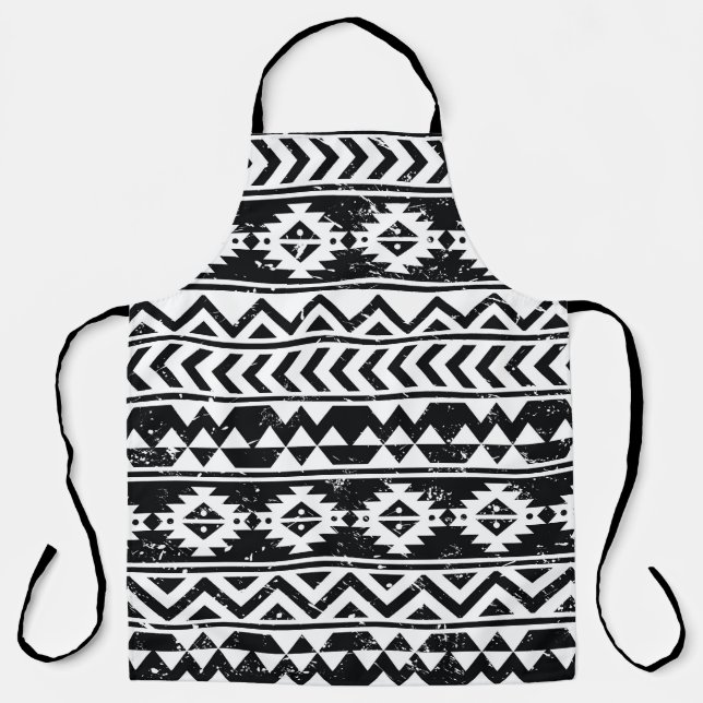 Aztec tribal: grunge white pattern. apron (Front)