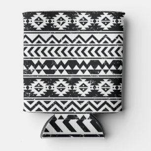Aztec tribal: grunge white pattern. can cooler