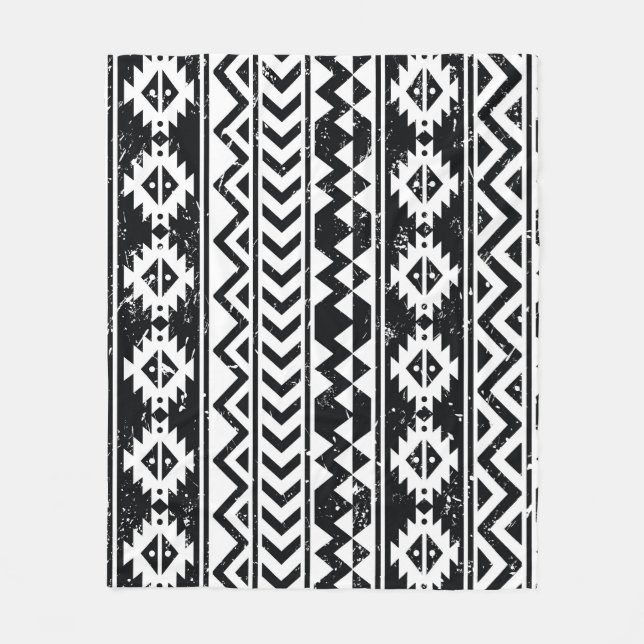 Aztec tribal: grunge white pattern. fleece blanket (Front)