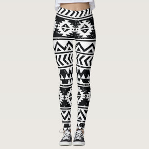 Aztec tribal: grunge white pattern. leggings