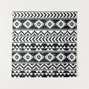 Aztec tribal: grunge white pattern. tapestry