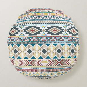 Aztec Tribal Motifs: Geometric Seamless Design Round Cushion