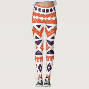 Aztec tribal motifs, striped print leggings