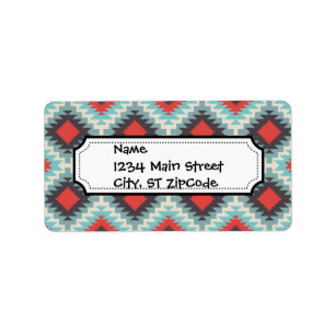 Aztec Tribal Native American Red Blue Pattern Label