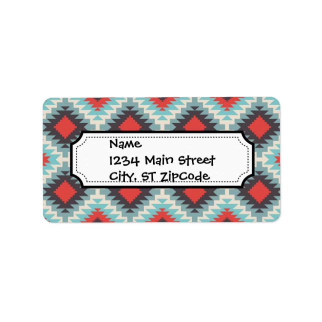 Aztec Tribal Native American Red Blue Pattern Label (Front)