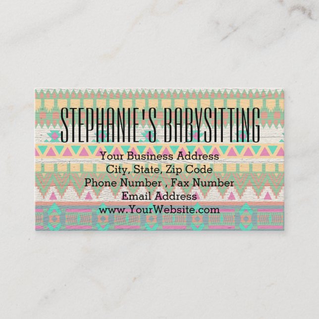 Aztec Tribal Native Pastel Geometric Pattern Business Card (Front)