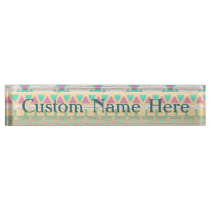 Aztec Tribal Native Pastel Geometric Pattern Nameplate