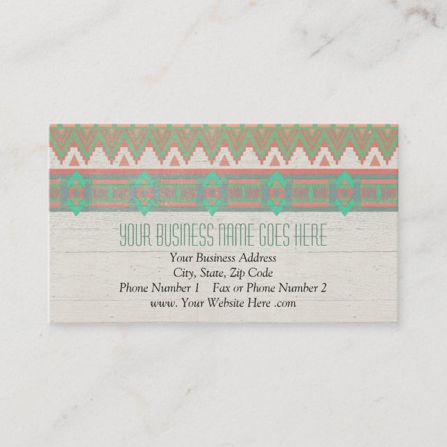 Aztec Tribal Native Pastel Peach/Aqua Business Card (Front)