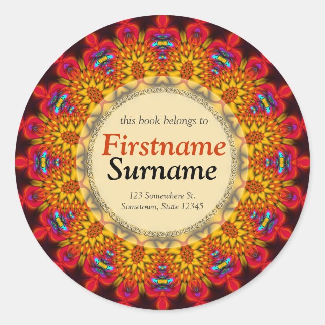 Aztec Tribal Pattern Book Label Sticker (Front)