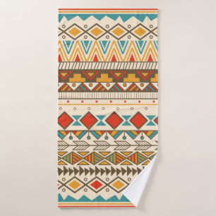 Aztec tribal pattern in stripes, vintage illustrat bath towel