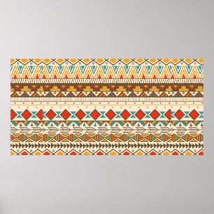 Aztec tribal pattern in stripes, vintage illustrat poster