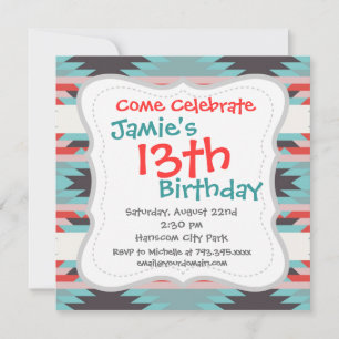 Aztec Tribal Pattern Native American Red Blue Invitation
