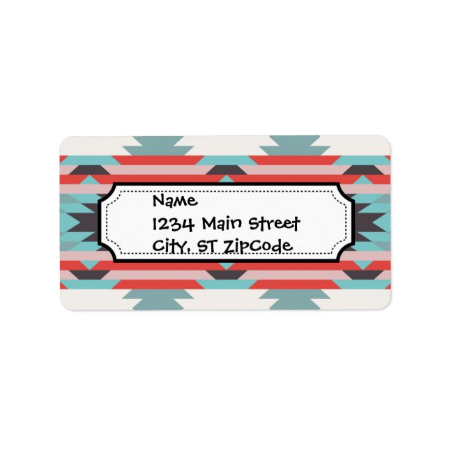 Aztec Tribal Pattern Native American Red Blue Label (Front)