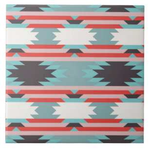 Aztec Tribal Pattern Native American Red Blue Tile