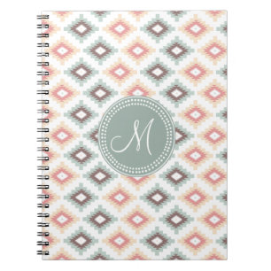 Aztec Tribal Pink Pink Monogram Pattern Notebook
